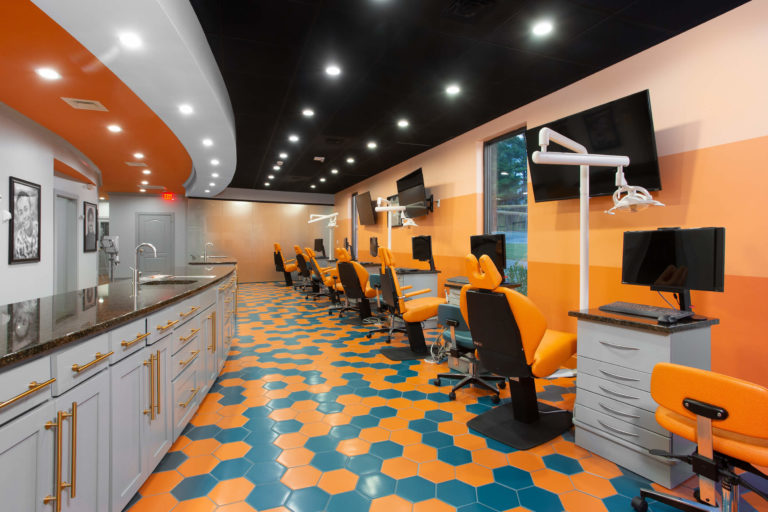 Ortho Bay with Orange and Teal floor tiles